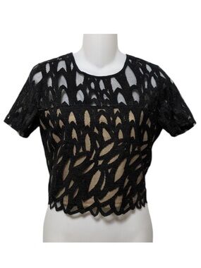 BENJAMIN JAY Black Lace Illusion Cropped Top XS